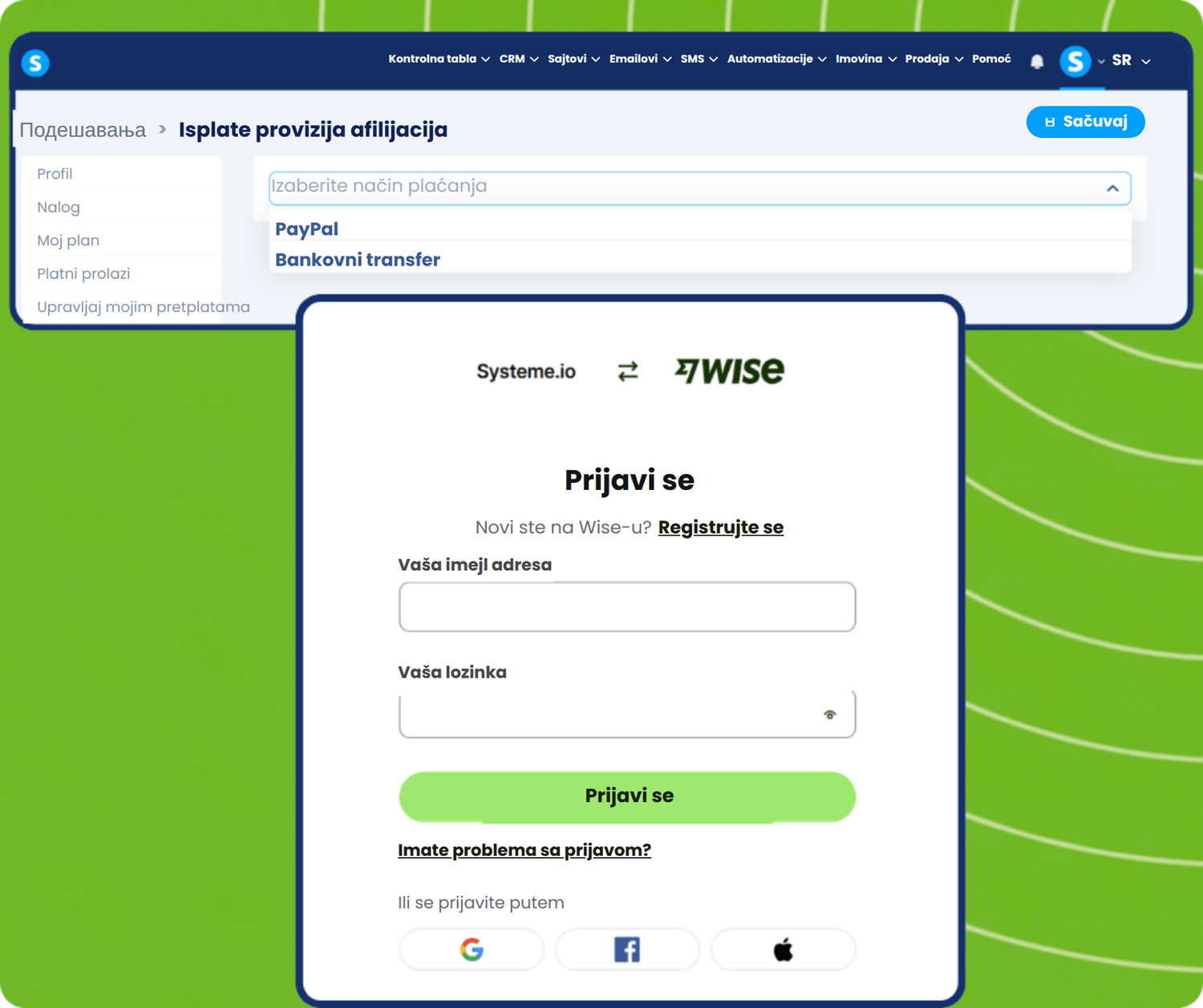 systeme.io affiliate payout via Wise or PayPal
