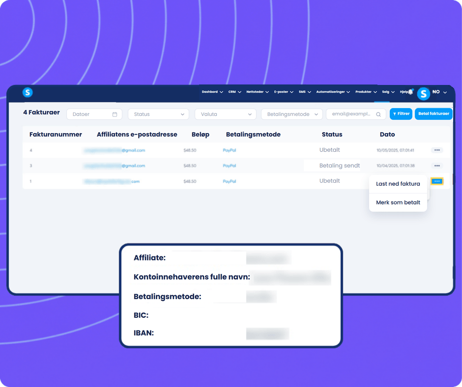 systeme.io affiliate invoice generated automatically on the 10th of each month