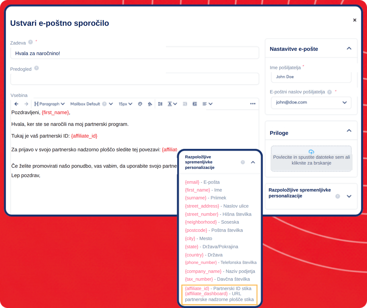 systeme.io automated email sending unique affiliate tracking link to new affiliate