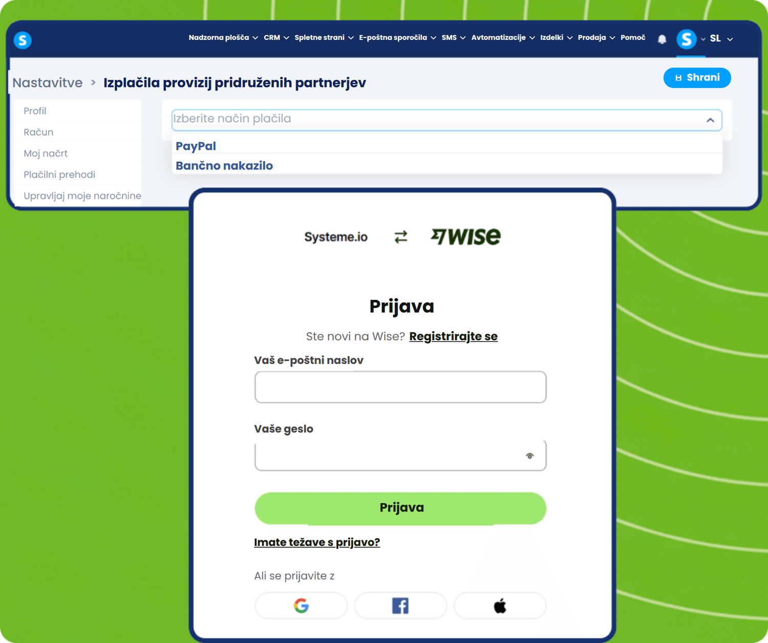 systeme.io affiliate payout via Wise or PayPal