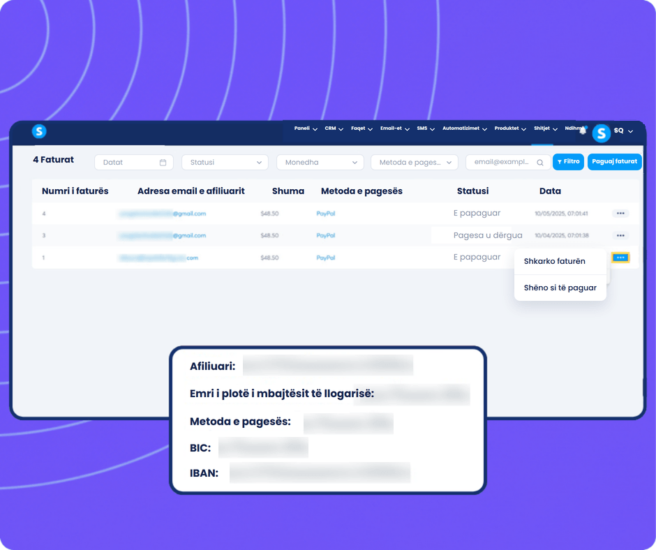 systeme.io affiliate invoice generated automatically on the 10th of each month