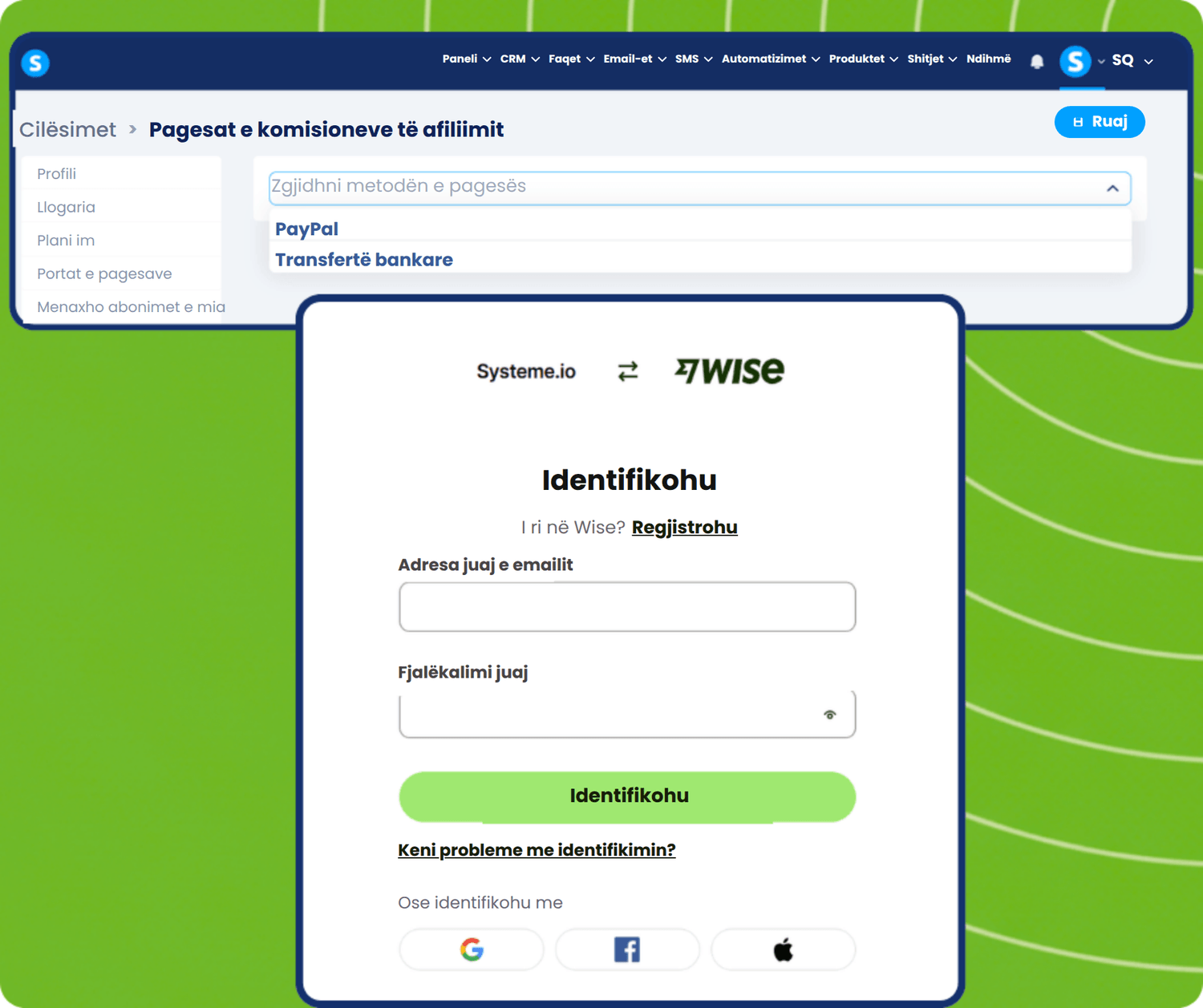 systeme.io affiliate payout via Wise or PayPal