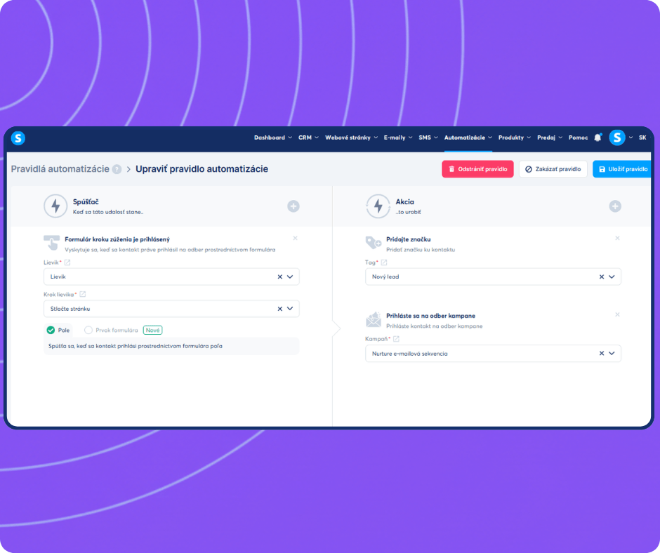 systeme.io automation builder showing trigger-based workflow to tag new leads and subscribe contacts to an email campaign