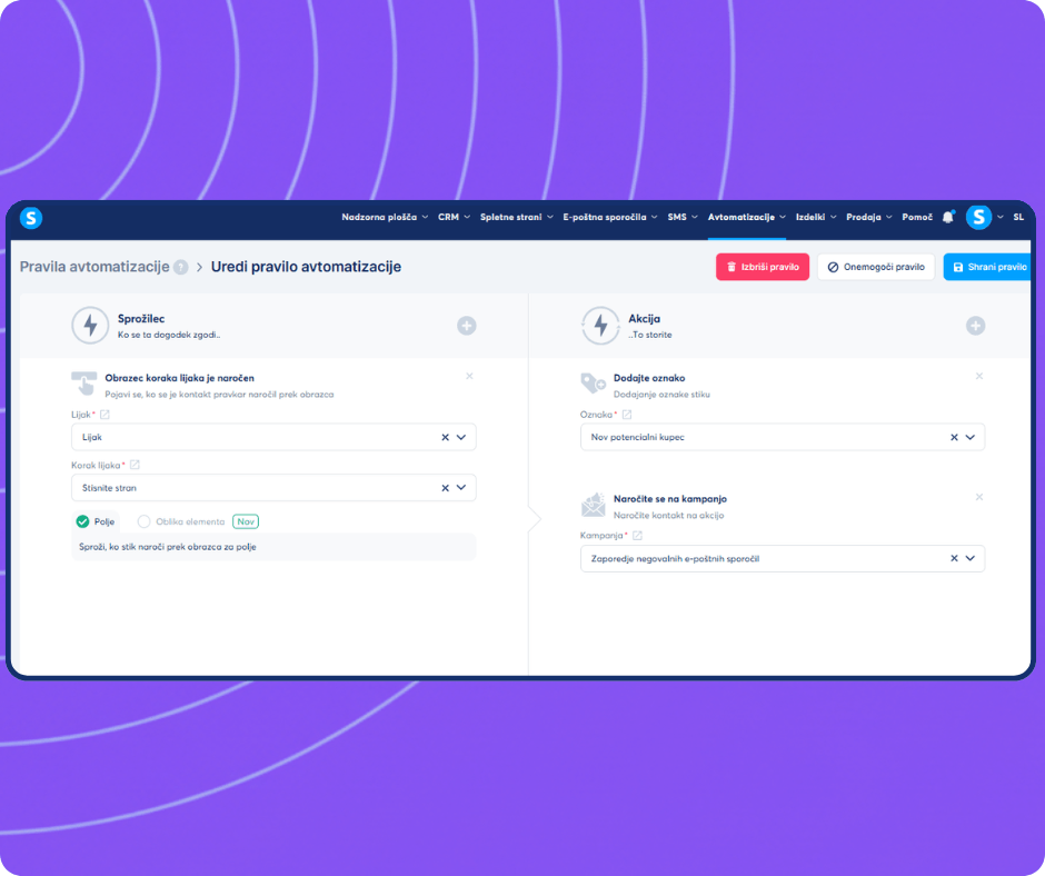 systeme.io automation builder showing trigger-based workflow to tag new leads and subscribe contacts to an email campaign