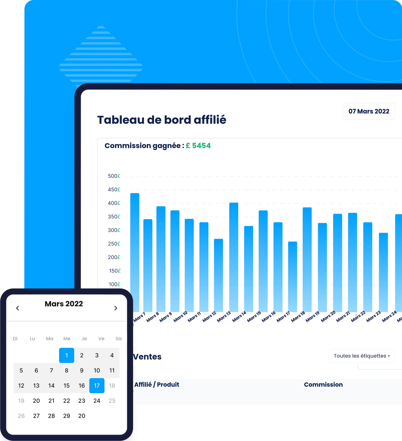 systeme.io affiliate tracking dashboard showing clicks, sales, and earnings per affiliate