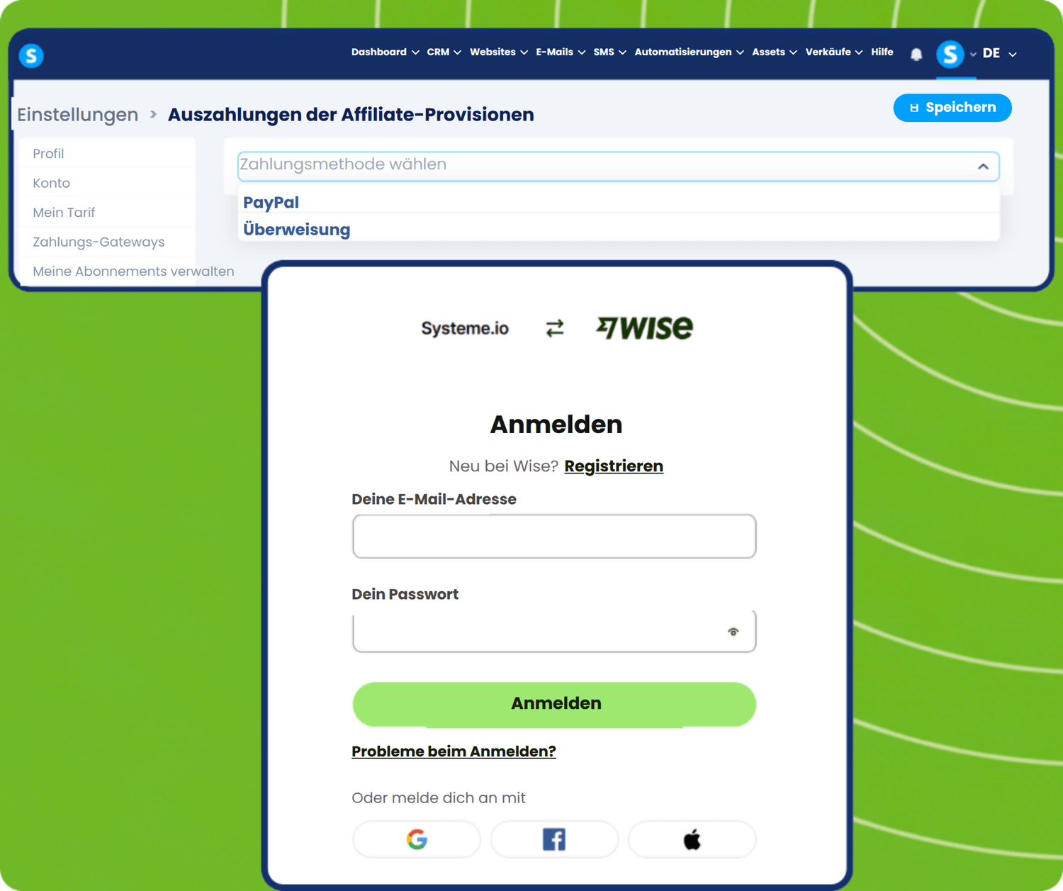 systeme.io affiliate payout via Wise or PayPal 