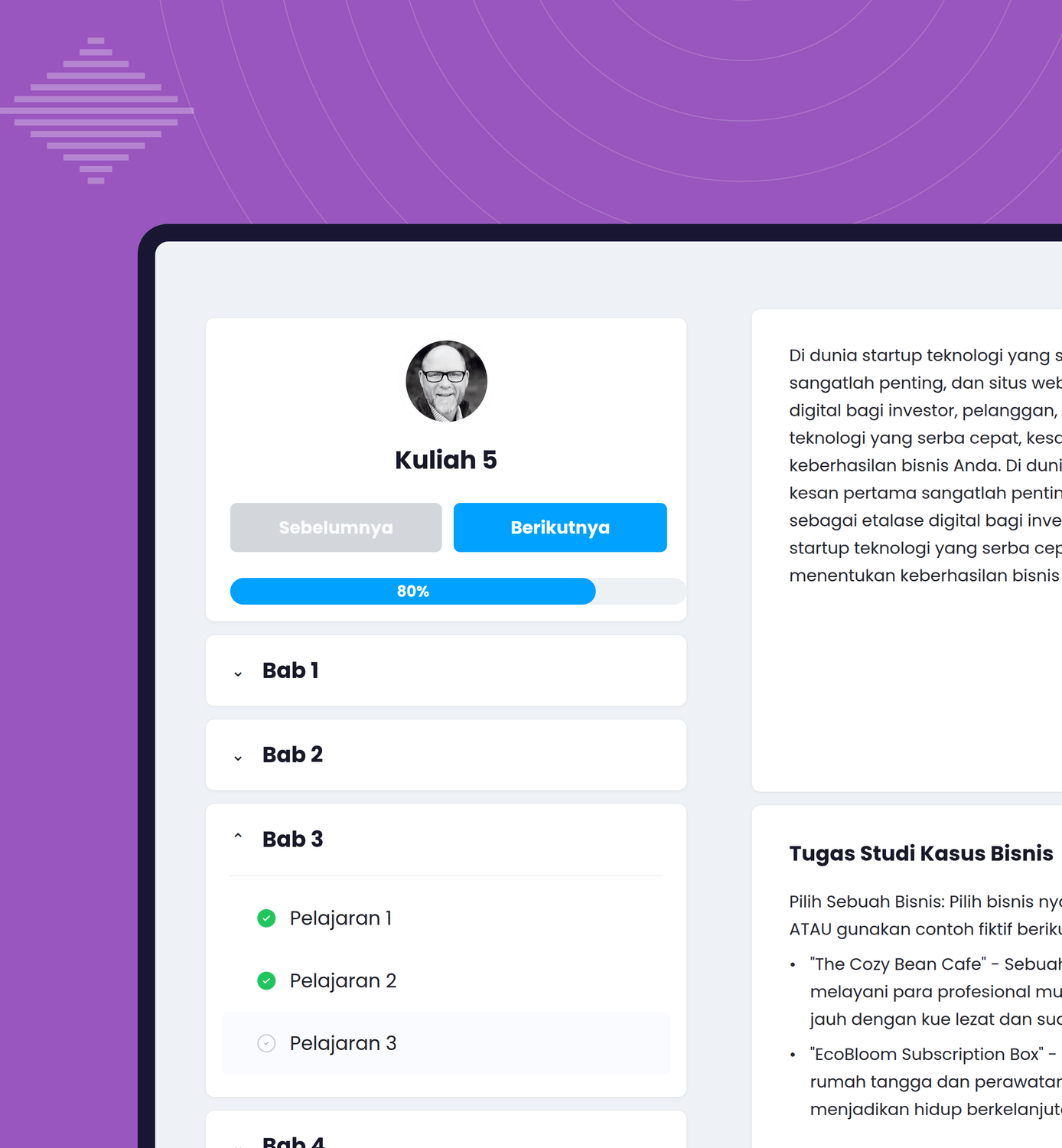 systeme.io online course interface showing lesson navigation, progress tracking, and chapter-based learning content with completion status