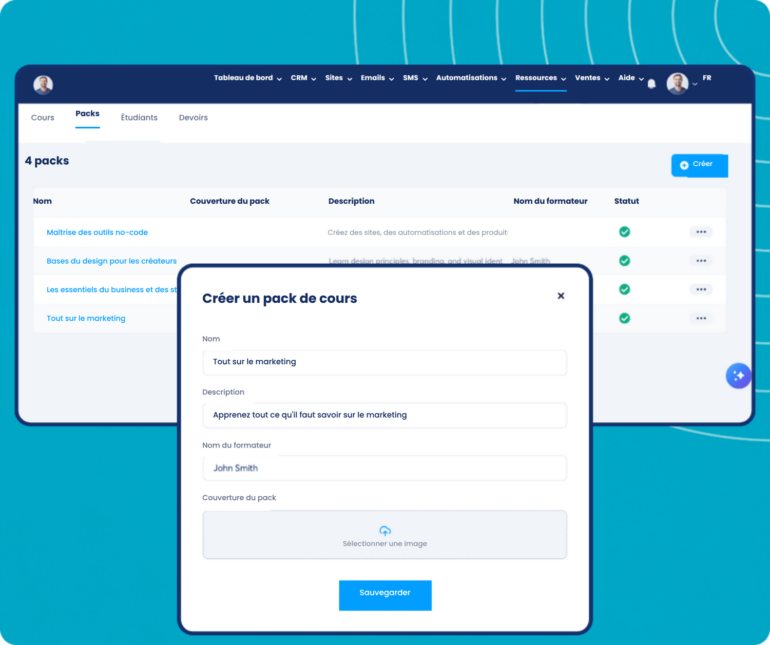 systeme.io course bundles dashboard showing bundle creation, course grouping, and instructor management for selling packaged online courses