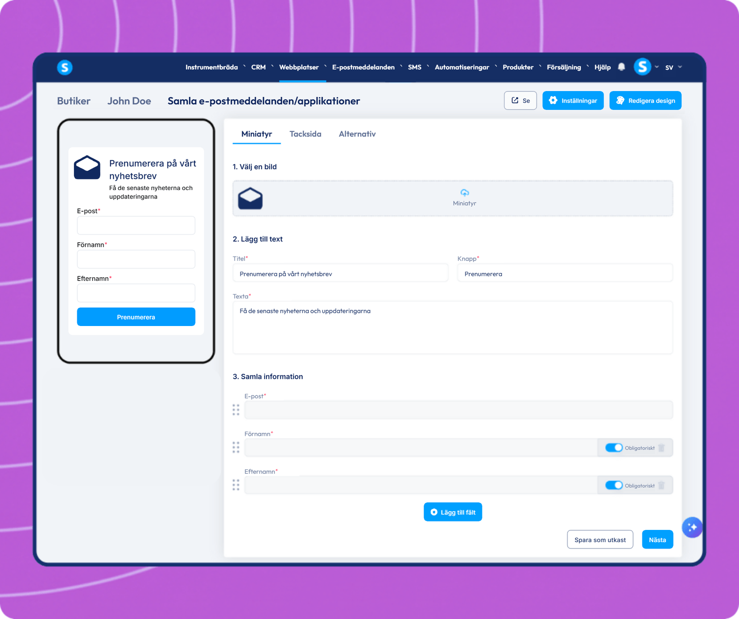 systeme.io email opt-in form builder for collecting newsletter subscribers