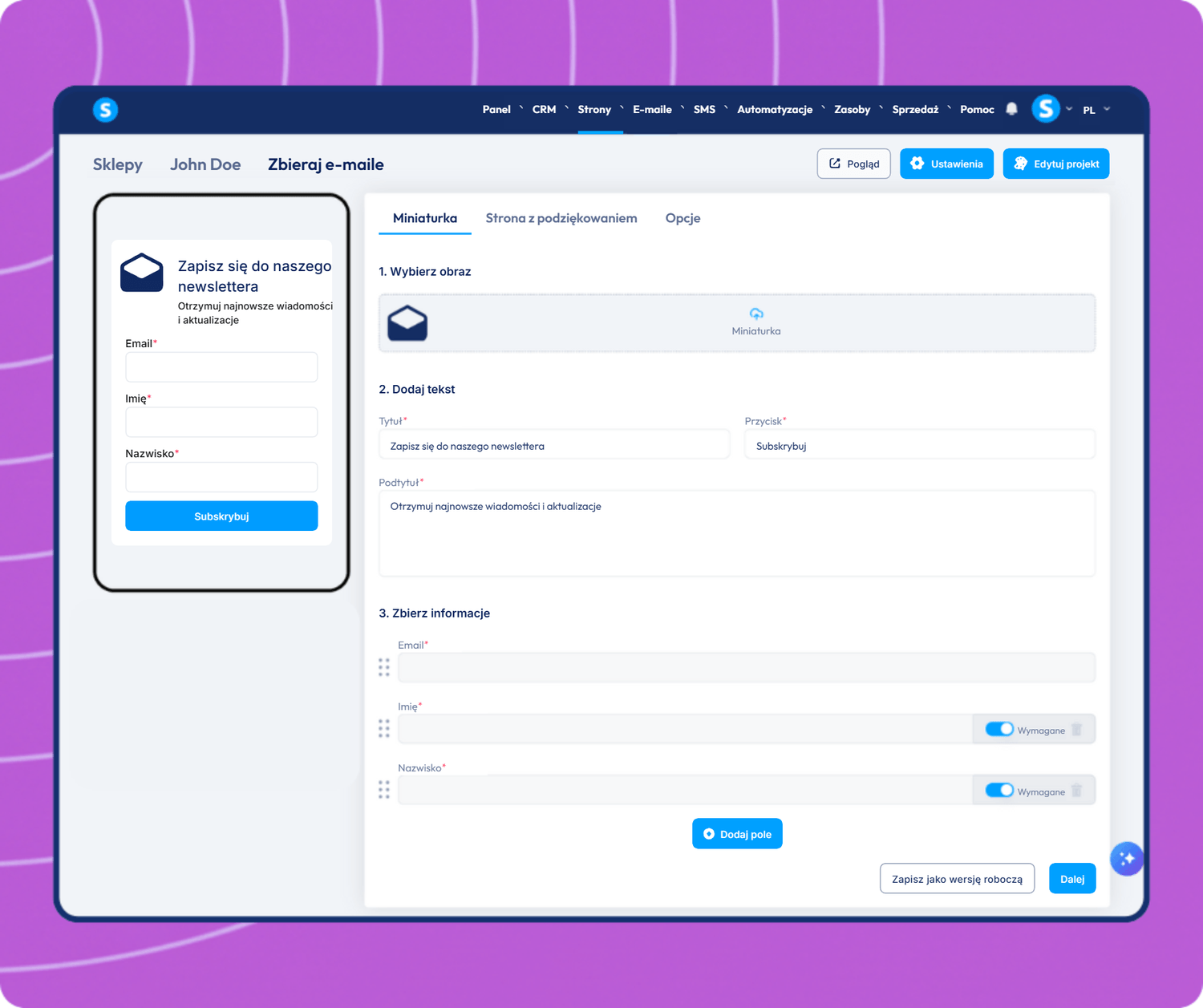 systeme.io email opt-in form builder for collecting newsletter subscribers