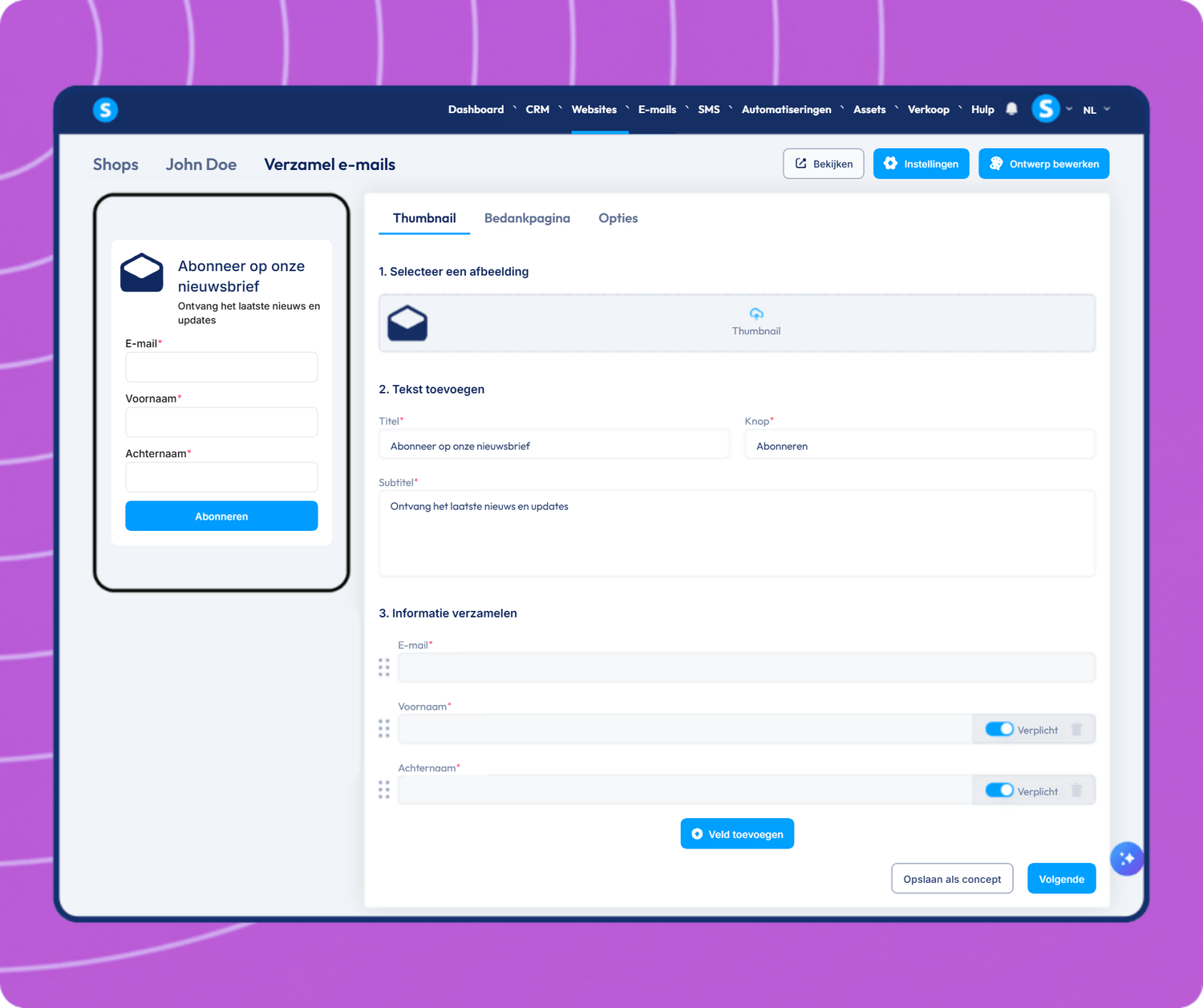 systeme.io email opt-in form builder for collecting newsletter subscribers