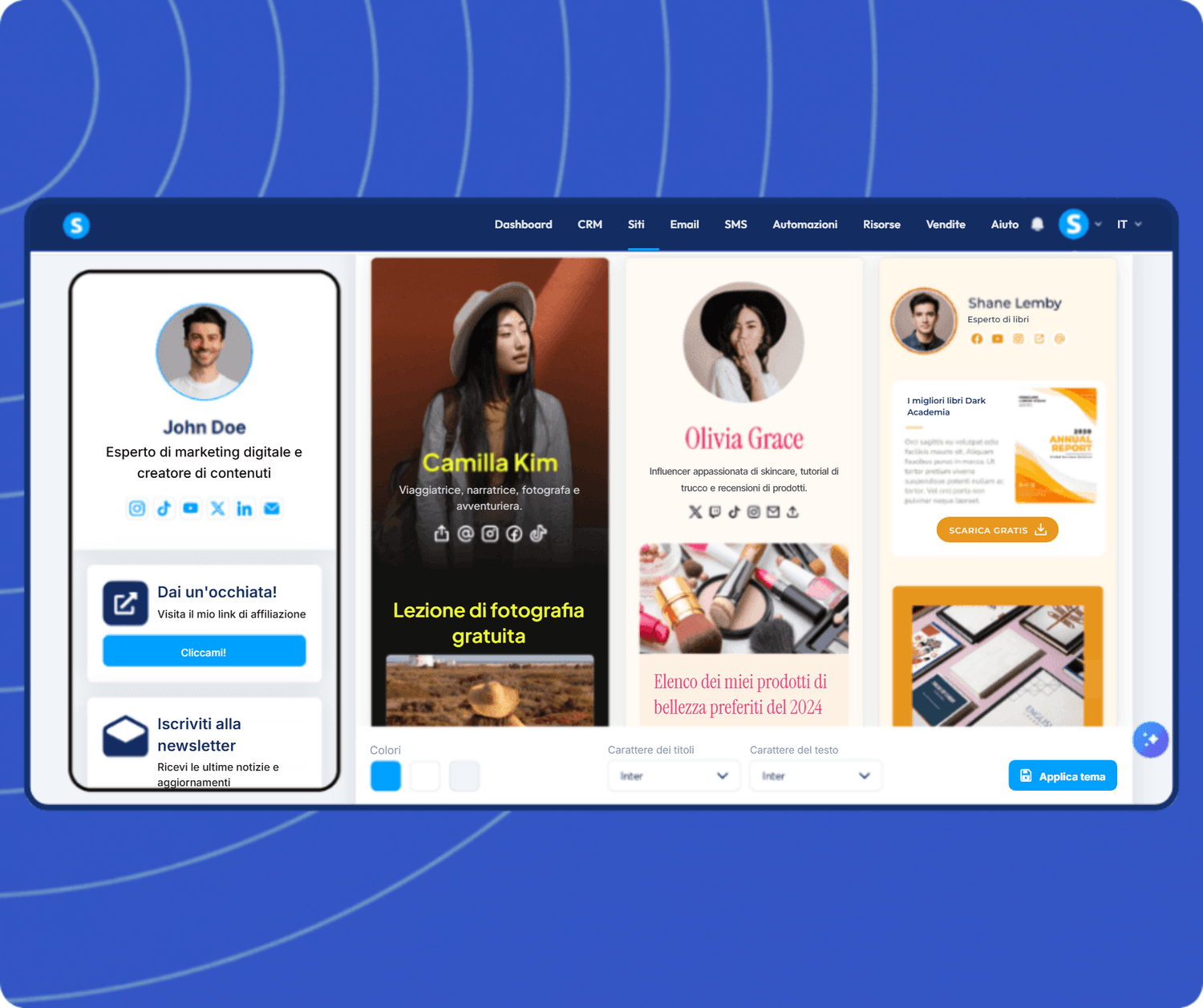 systeme.io creator store theme selection with multiple design options