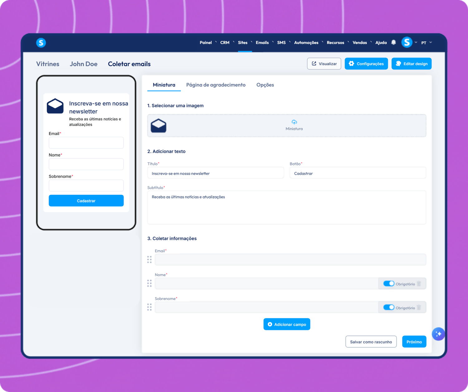 systeme.io email opt-in form builder for collecting newsletter subscribers