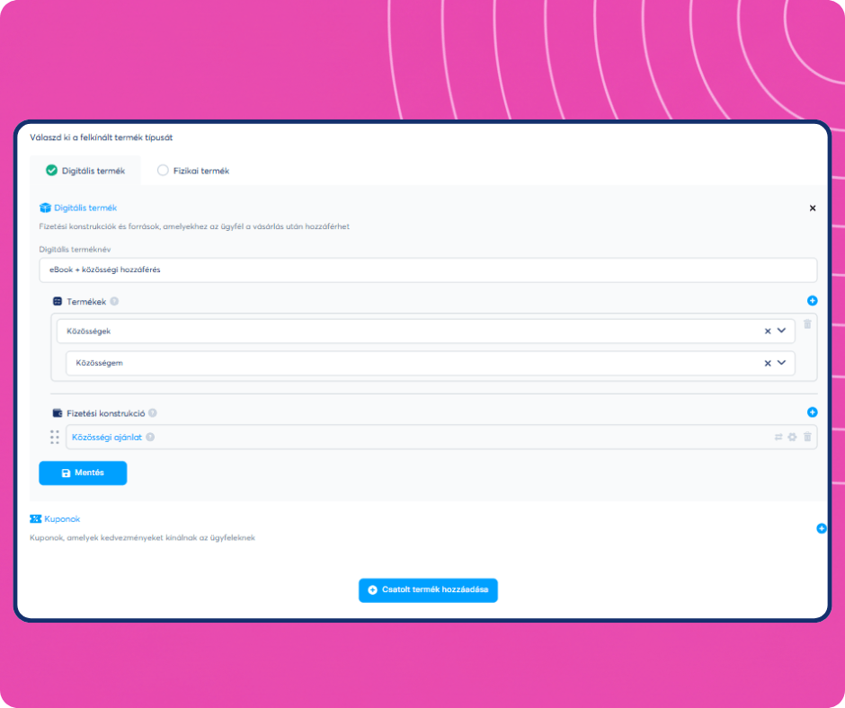 Digital product creation interface in systeme.io showing offer setup with resources, pricing plans, and community access configuration.