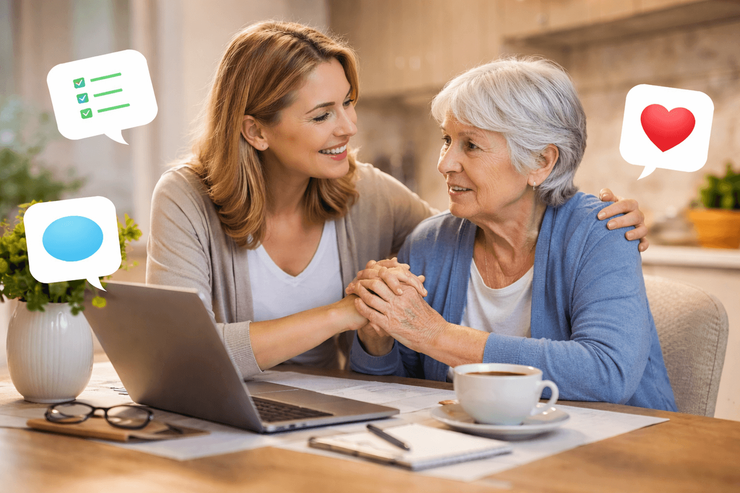 daughter genx helping elderly parent after scam, fall, dementia