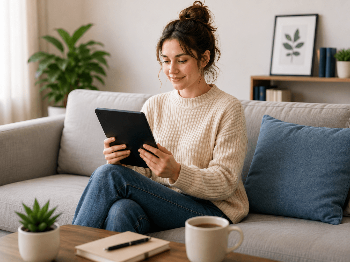 Girl with tablet read PDF Guide