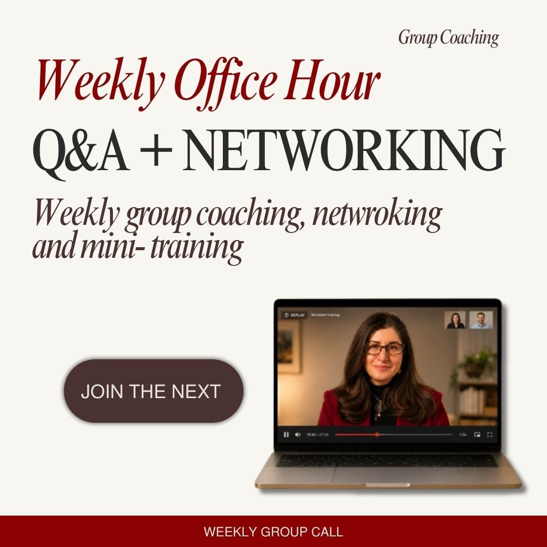 Weekly group coaching for managers, Q&A and networking with Sara Mobarhanfard