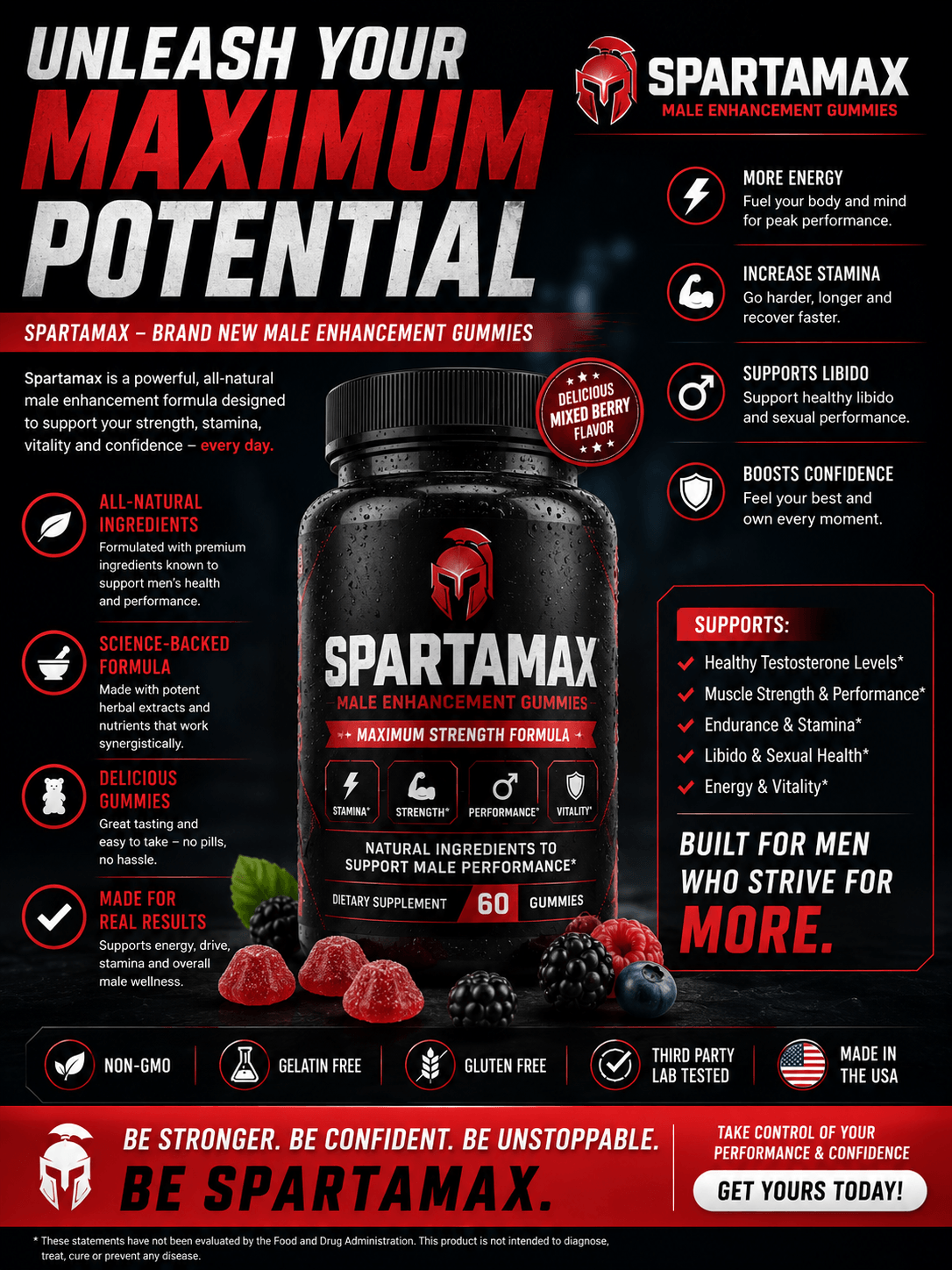 SpartaMax men’s performance supplement formulated to support strength, stamina, energy, endurance, and testosterone levels.