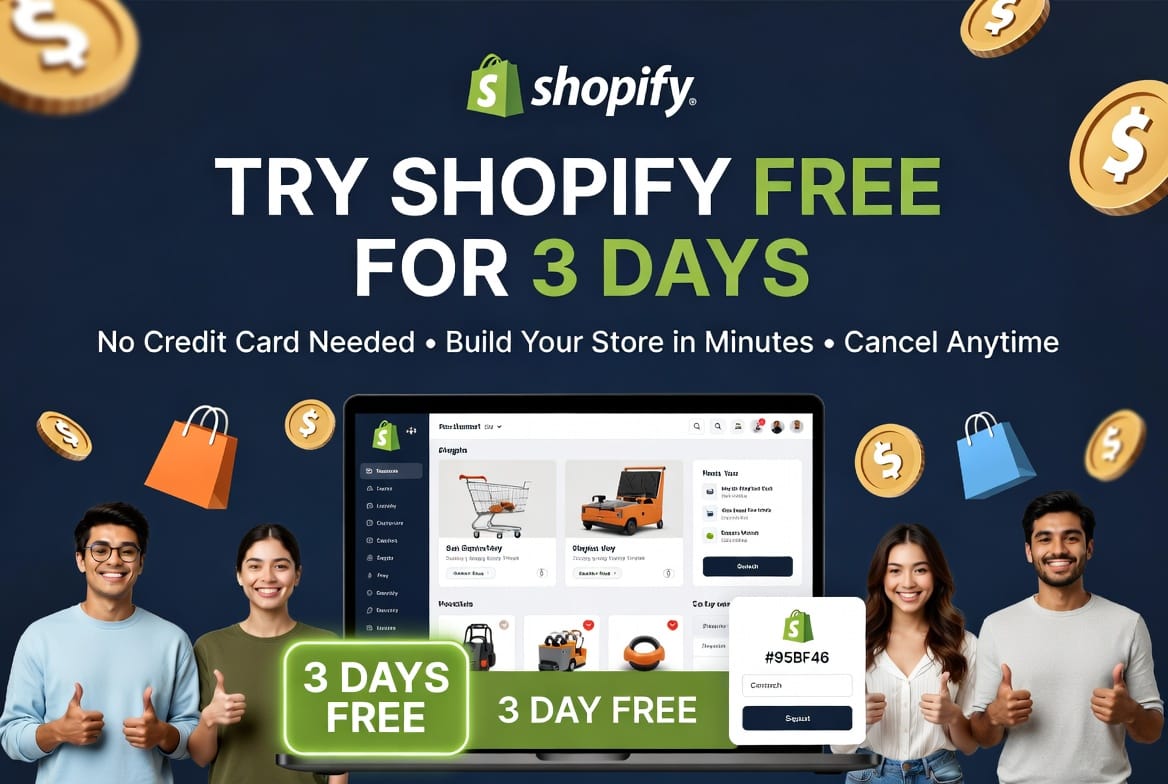Start a Shopify store with a 3-day free trial to build an online store, sell products, and grow your ecommerce business fast.