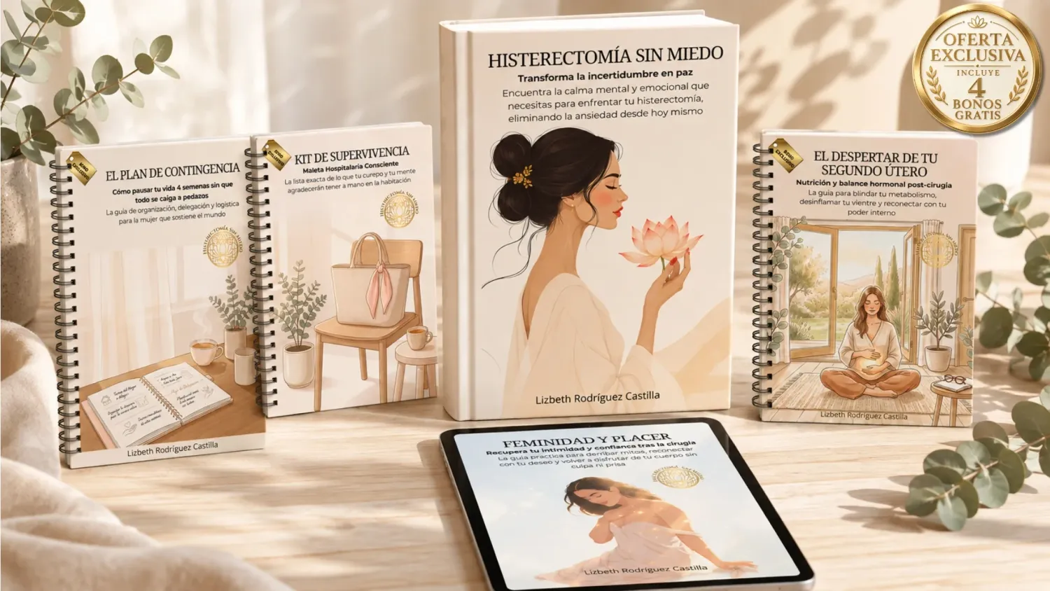 Paquete completo de libros y bonos digitales incluidos con Histerectomía Sin Miedo