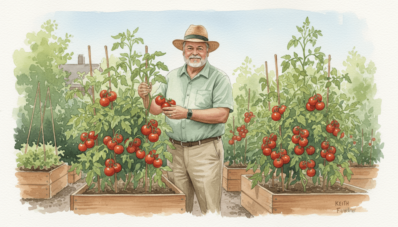 Keith Funk growing tomatoes
