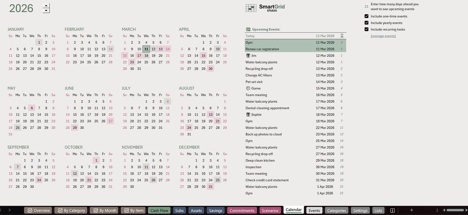 Calendar, Events & Reminders