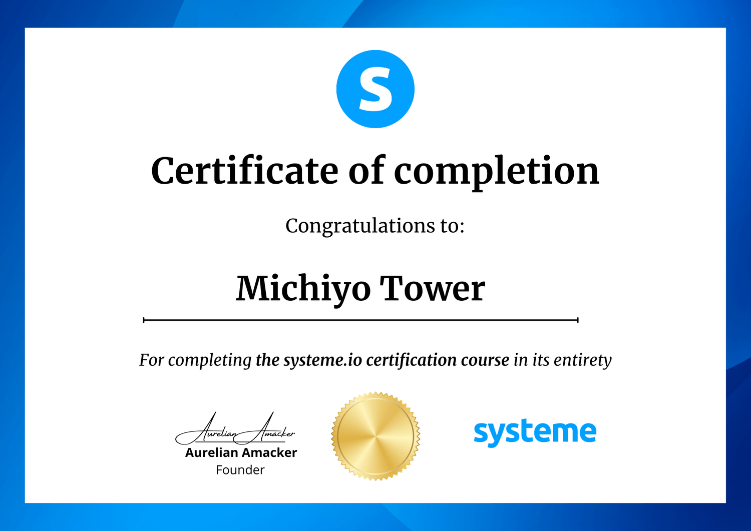 systeme.ioファネル構築修了証