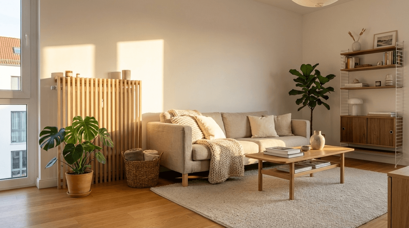 Heizungsverkleidung Eiche im Wohnzimmer