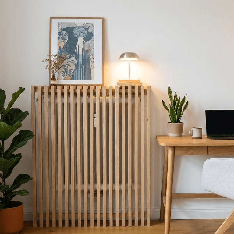 BRANDSTIFTER Heizungsverkleidung im stilvollen Home Office