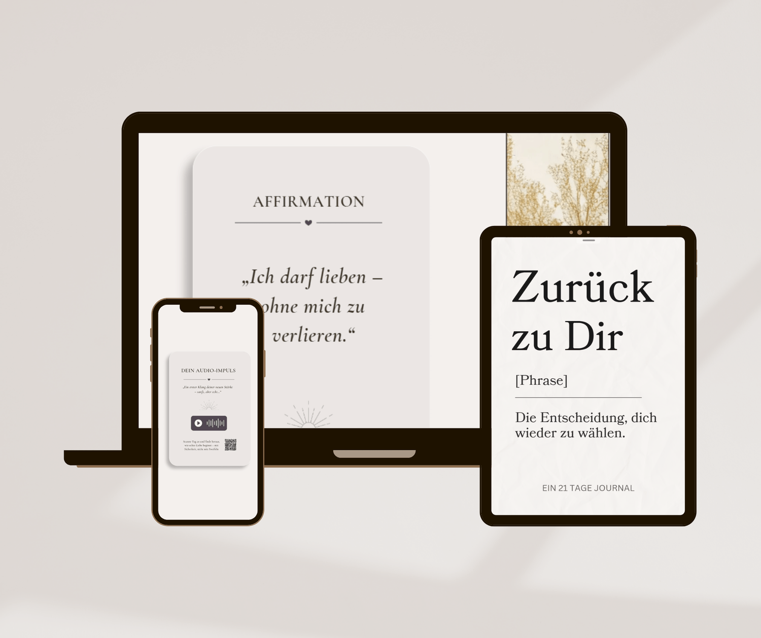 Zurück zu Dir Komplett-Bundle mit 21-Tage-Journal, Affirmationskarten und Innerer-Spiegel-Kartenset