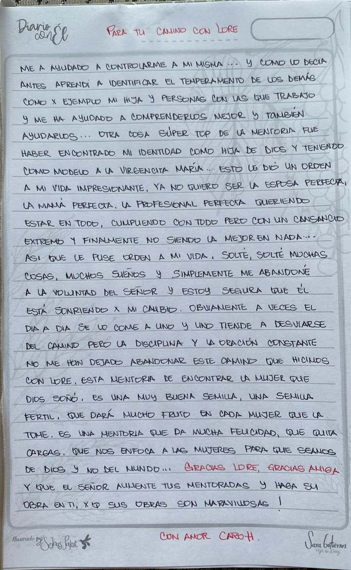 Carta escrita a mano por Caro H.