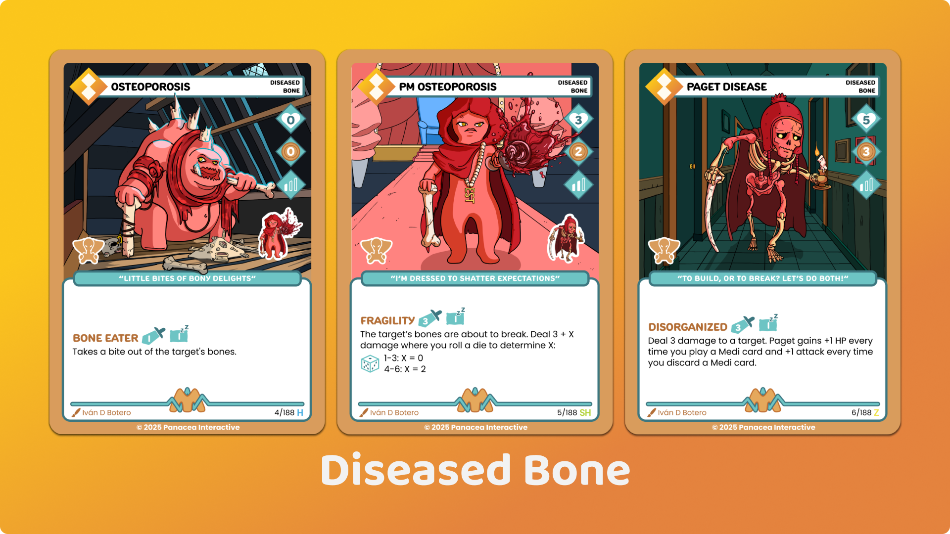 Card spread of diseased Bone Medimon.