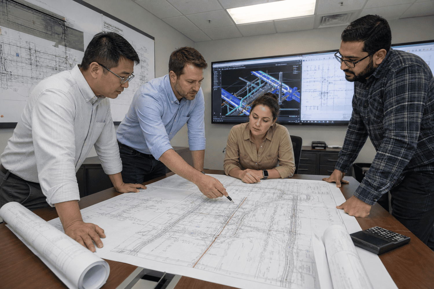 Team reviewing infrastructure plans