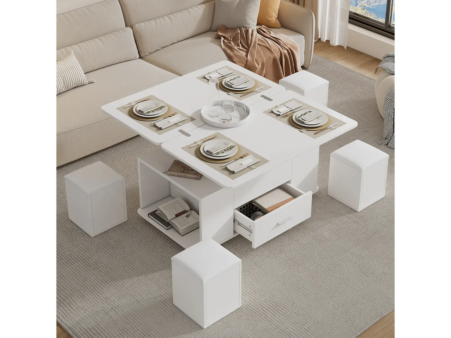 Mobilier hybride design alliant esthétique organique et fonctionnalité pour optimiser l'espace.