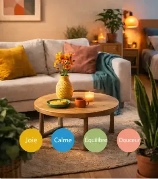 Infographie sur la psychologie des couleurs et leur impact sur le bien-être à la maison.