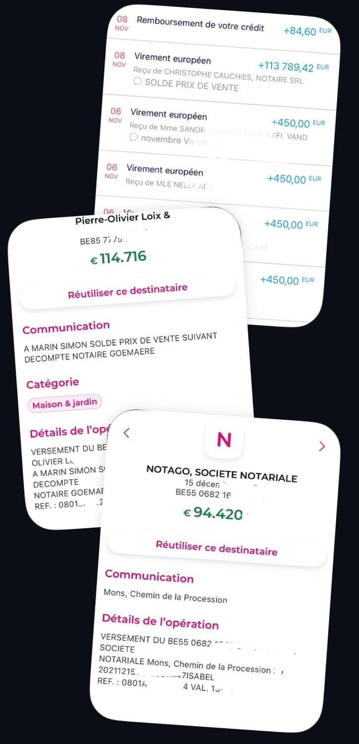 Virements notariaux re&ccedil;us &mdash; Simon Marin