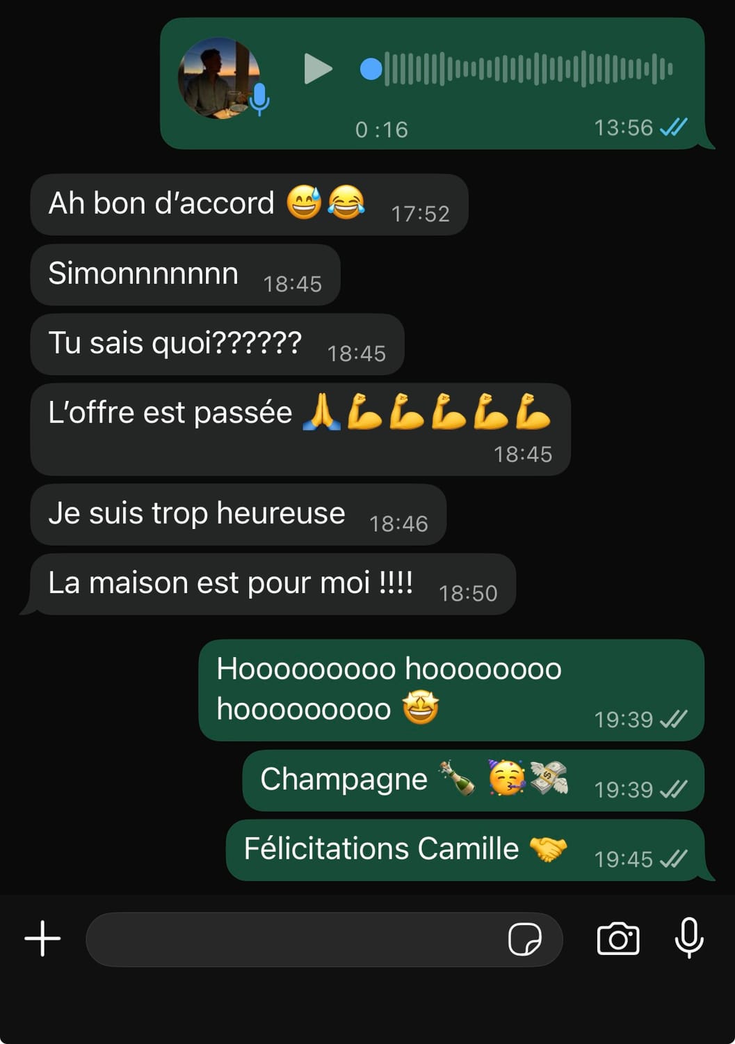 Échange WhatsApp — Camille