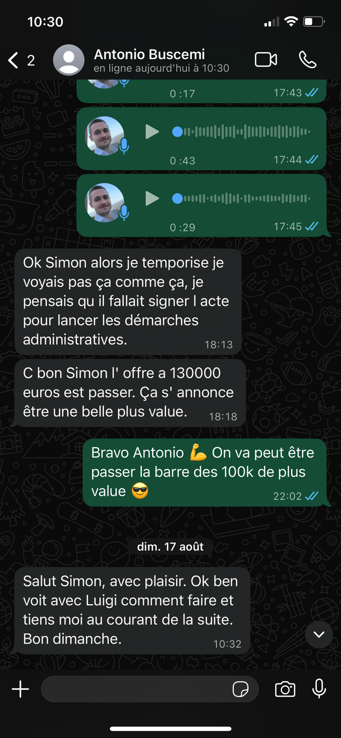 Échange WhatsApp — Antonio