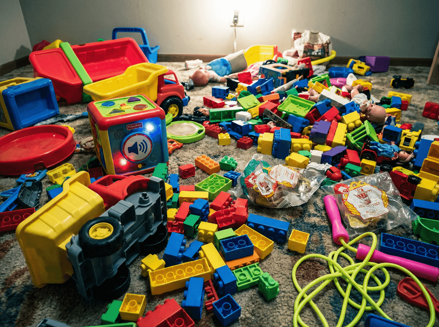 Before: Cluttered playroom