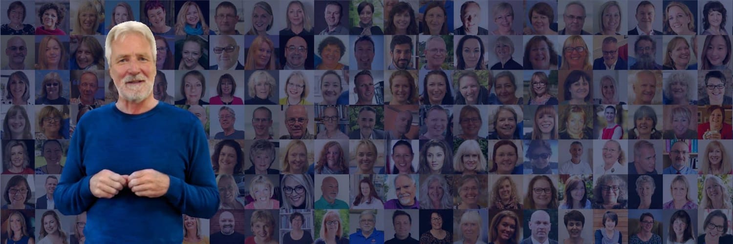 A wall of nearly two hundred certified OldPain2Go practitioners with Steven Blake in front of them.
