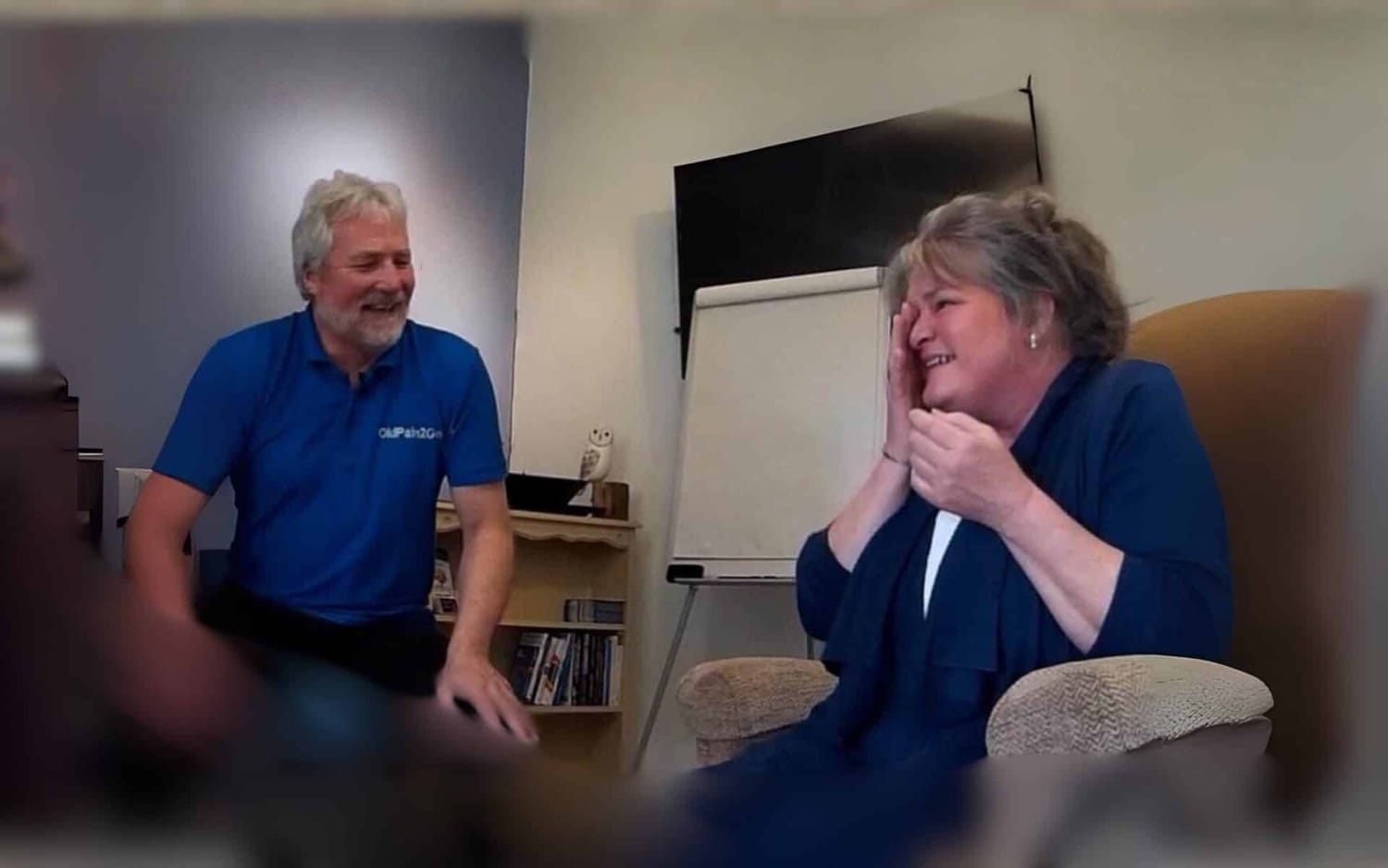 Karen with Steven Blake, founder of OldPain2Go, during a training session.