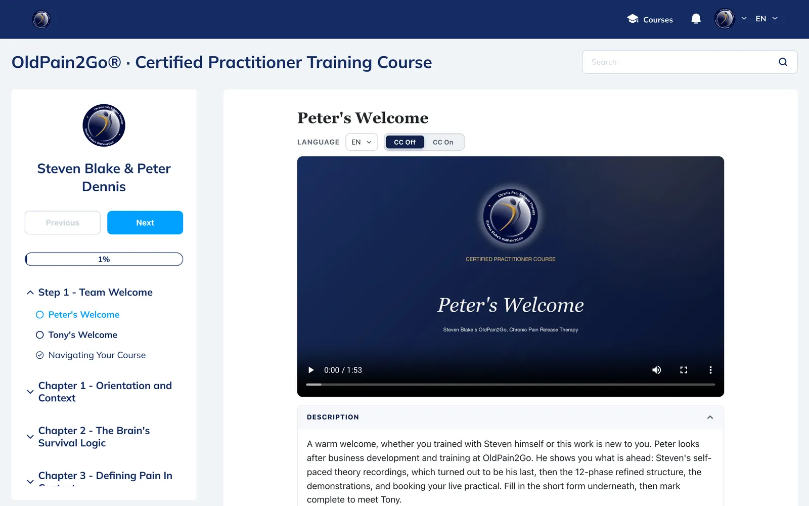 Lesson 1 of 64: the lesson page inside the course