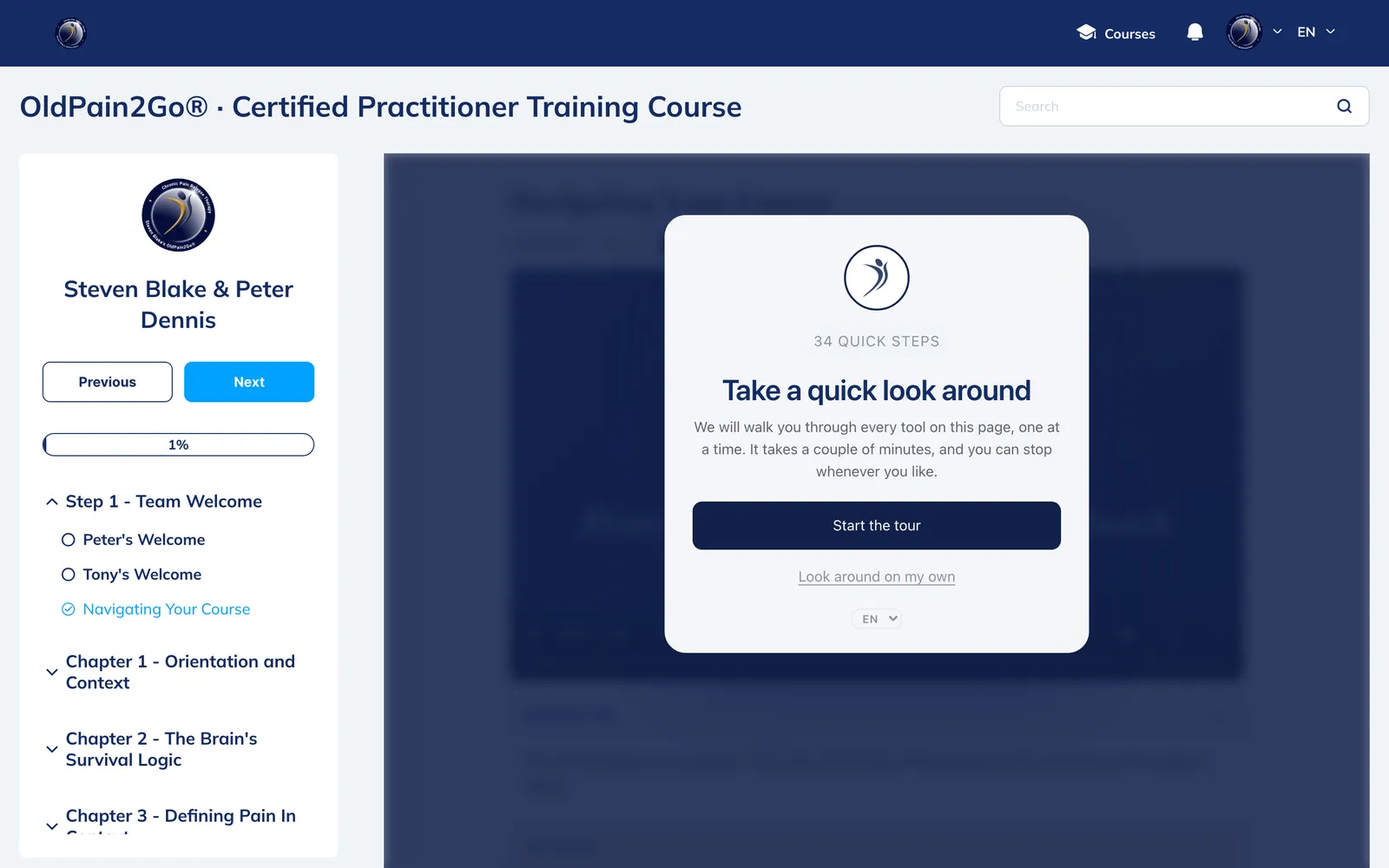 Lesson 3 of 64: the lesson page inside the course