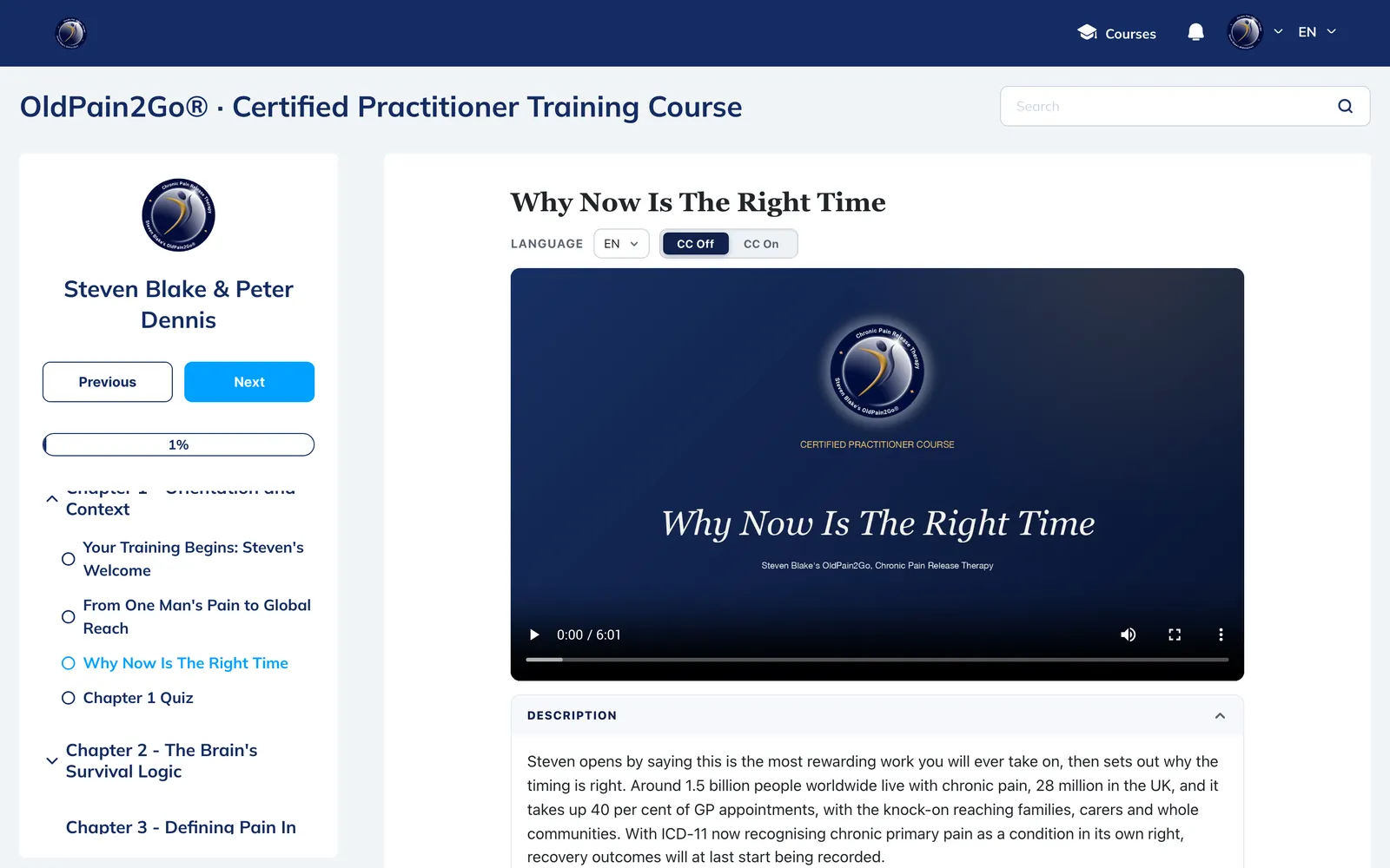 Lesson 6 of 64: the lesson page inside the course