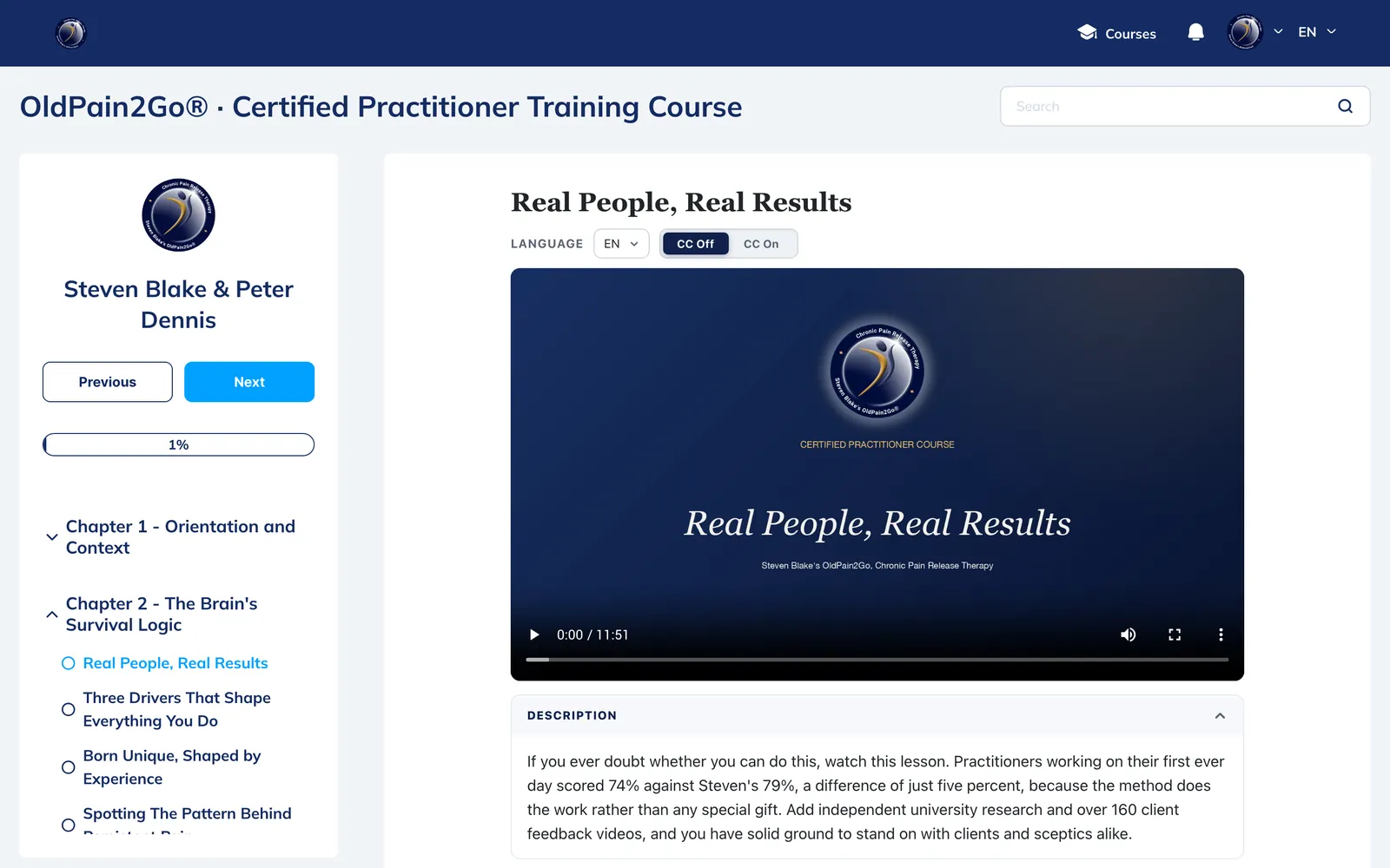Lesson 7 of 64: the lesson page inside the course
