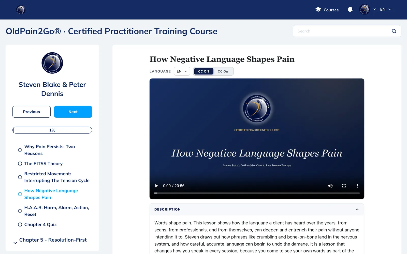 Lesson 28 of 64: the lesson page inside the course