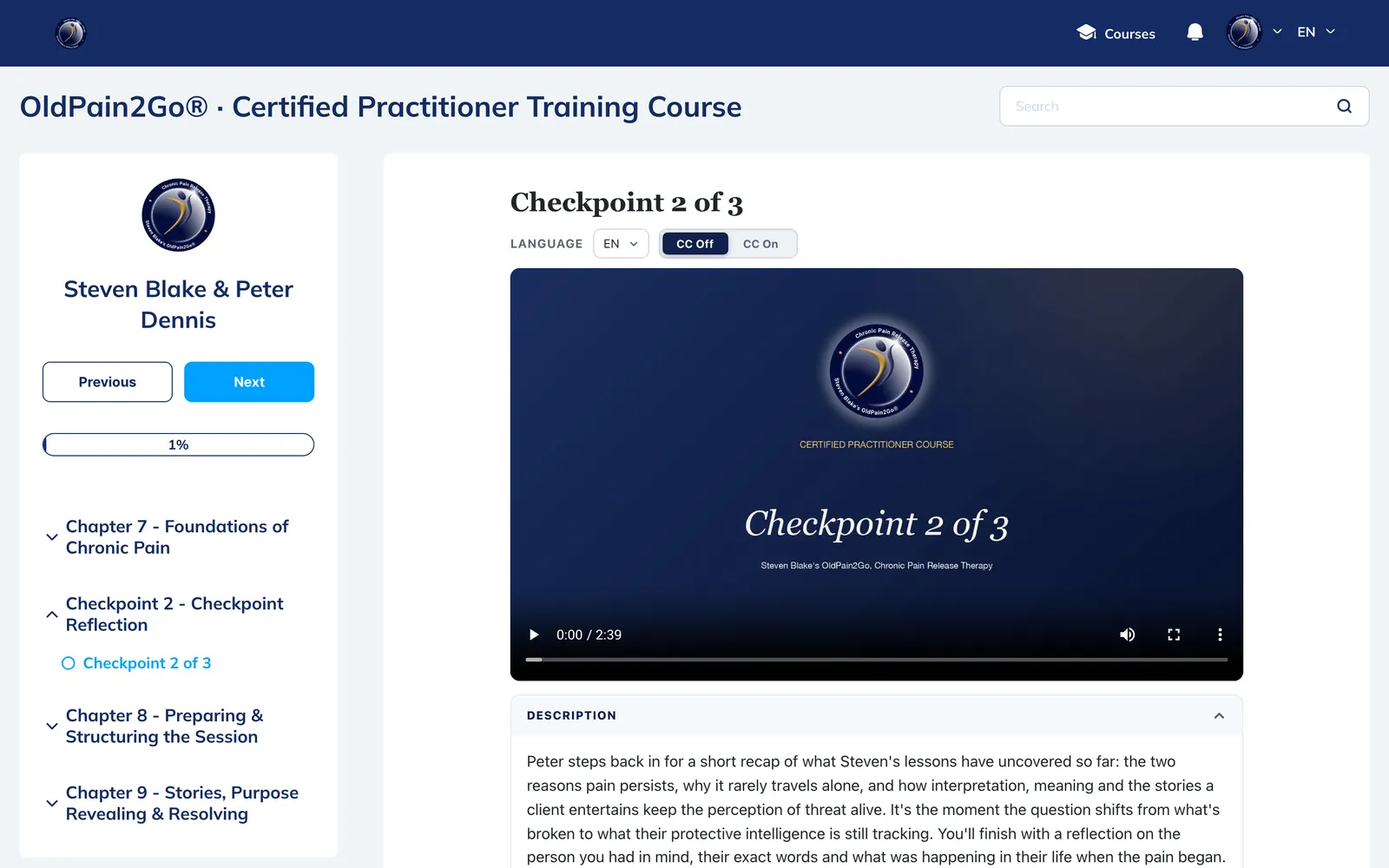 Lesson 44 of 64: the lesson page inside the course