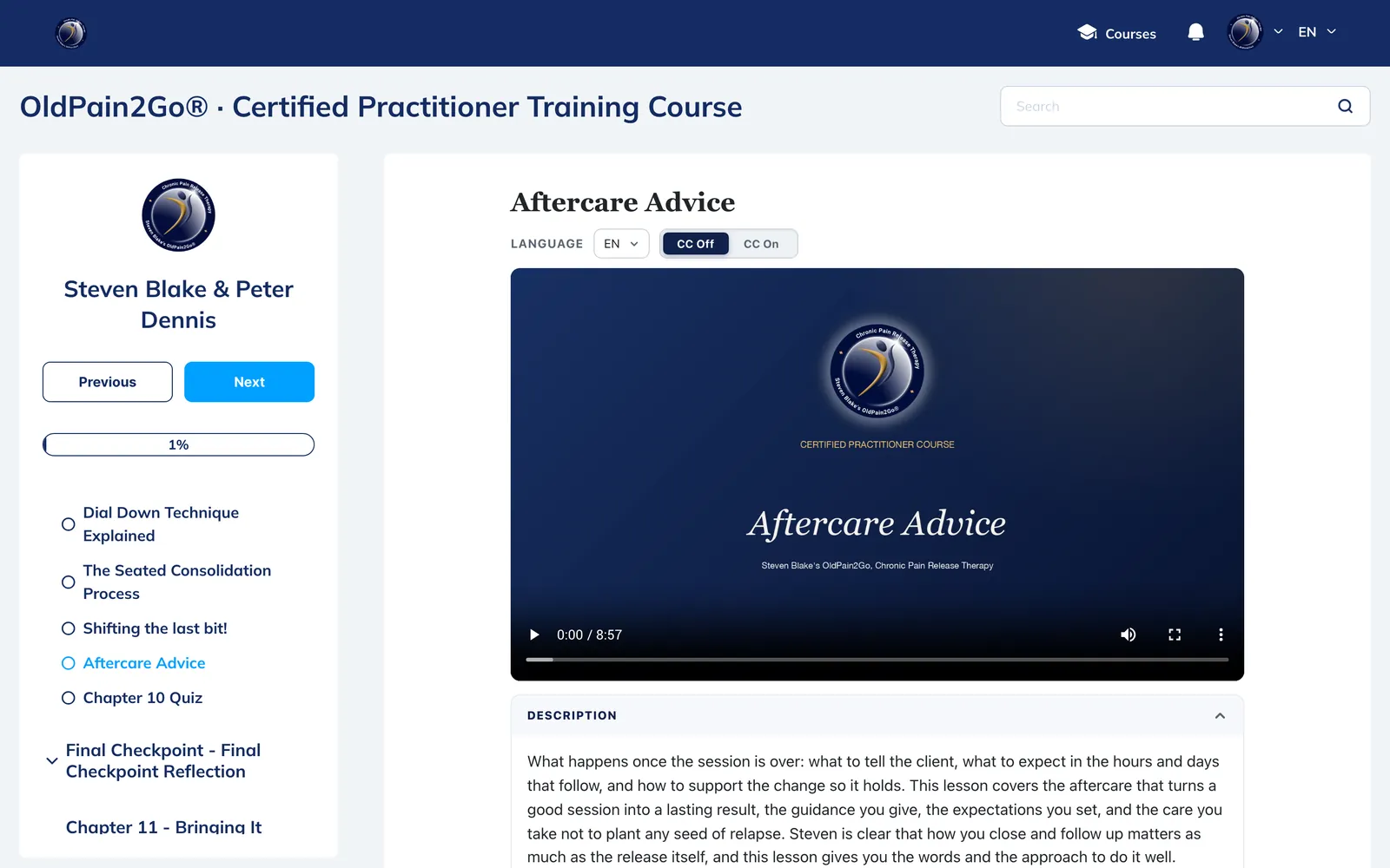 Lesson 58 of 64: the lesson page inside the course