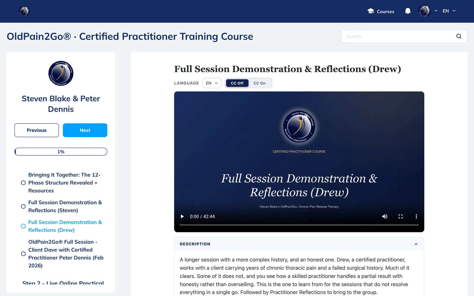Lesson 61 of 64: the lesson page inside the course