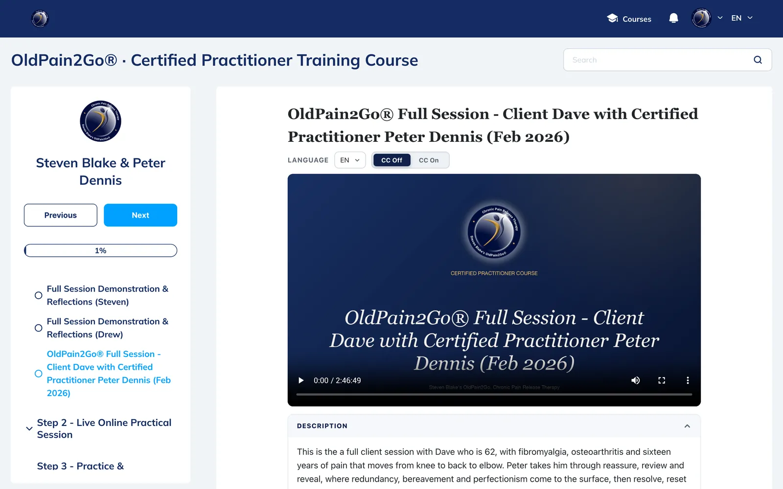 Lesson 62 of 64: the lesson page inside the course